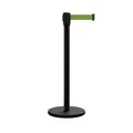 Montour Line Retractable Belt Rolling Stanchion, 2ft Black Post  9ft. Olive Belt ME530-BK-OL-90